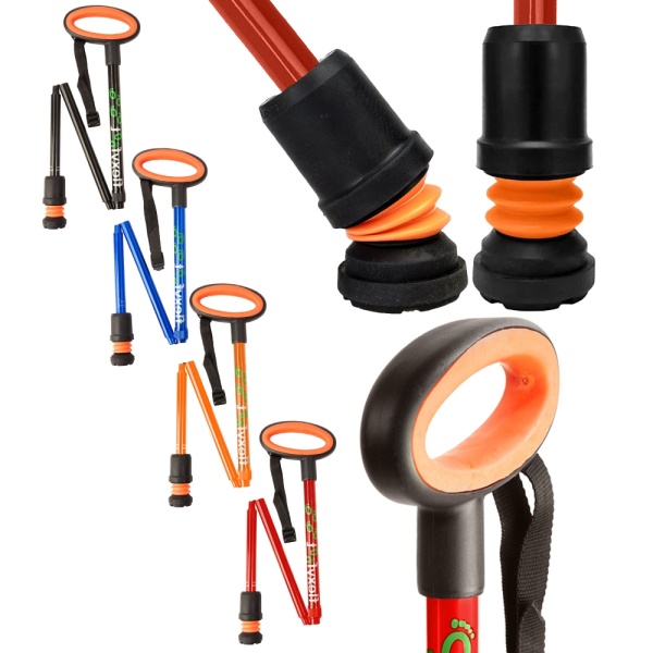 Aluminium opvouwbare wandelstok ovaal met Flexyfoot